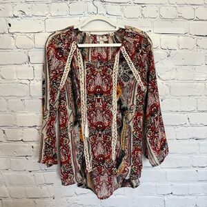 TANZARA Boho Women's Patterned Blouse Tasseled - cottagecore, whimsigoth